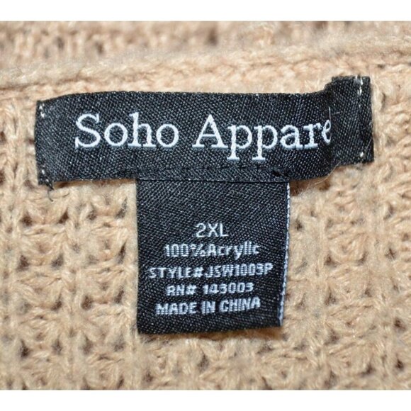 Soho Apparel Light Brown Open Front Hoodie Crochet Cardigan Sweater Size 2XL - Picture 14 of 15